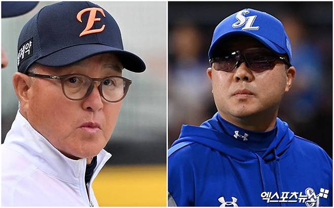 김경문(왼쪽) 감독의 한화 이글스와 박진만 감독이 이끄는 삼성 라이온즈가 1일부터 오는 3일까지 대구 삼성 라이온즈파크에서 2026 신한 SOL KBO리그 팀 간 4~6차전을 치른다. 사진 엑스포츠뉴스 DB