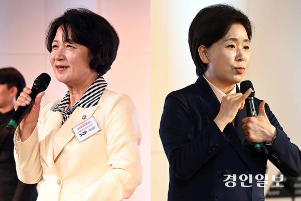 제9회 전국동시지방선거를 한 달 앞둔 3일 여야는 광역단체장 16곳의 후보 대진표를 완성함에 따라 본격적인 선거전을 벌이고 있다. 국민의힘 경기도지사 후보로 양향자 최고위원이 확정되면서 추미애 더불어민주당 경기도지사 후보와의 대진표 확정으로 여성 간 대결로 주목을 끌고 있다. 사진은 추미애(왼쪽) 더불어민주당 경기도지사 후보와 양향자 국민의힘 경기도지사 후보. /최은성기자 ces7198@kyeongin.com