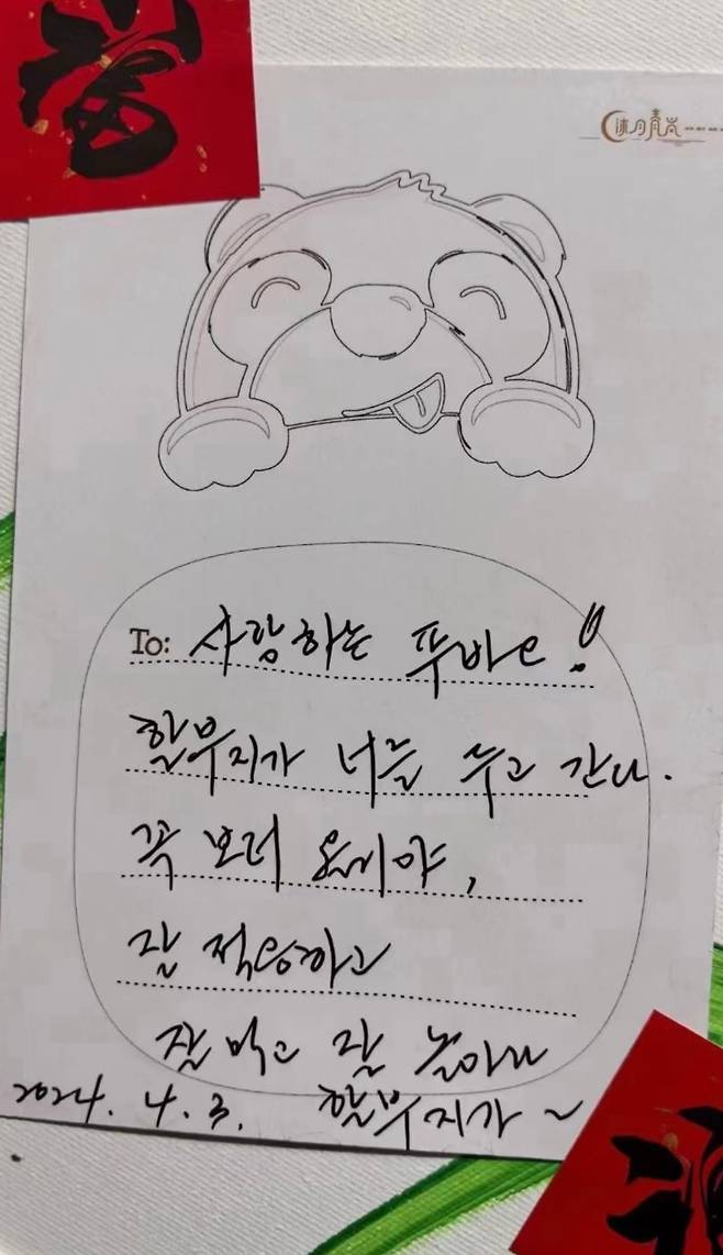 강철원 에버랜드 사육사가 푸바오를 중국 판다 기지에 데려다놓고 떠나오면서 쓴 편지. /웨이보
