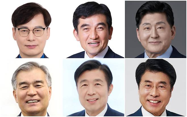 서울 강남 3구 여야 후보들, 왼쪽부터 강남구 김형곤(위 민주) 김형기( 아래 국힘), 서초구 황인식(민주) 전성수(국힘), 송파구 조재희(민주) 서강석(국힘) 후보. /조선일보 DB