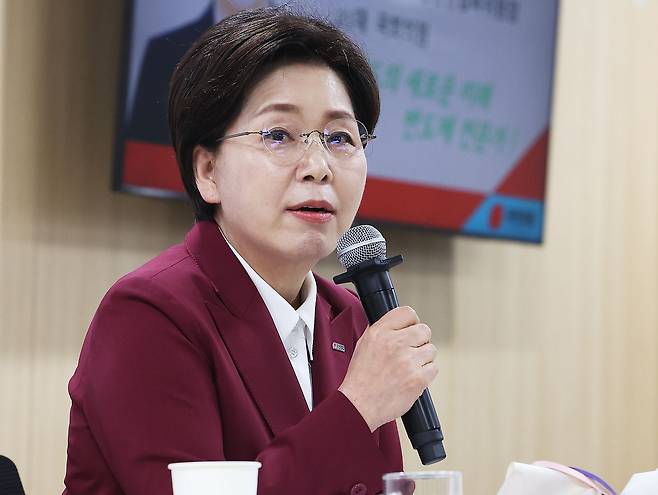 경기도 수원시 경기도의회에서 열린 '국민의힘 경기도지사 출마예정자 좌담회'에서 양향자 경선 후보가 발언하고 있다. 연합뉴스