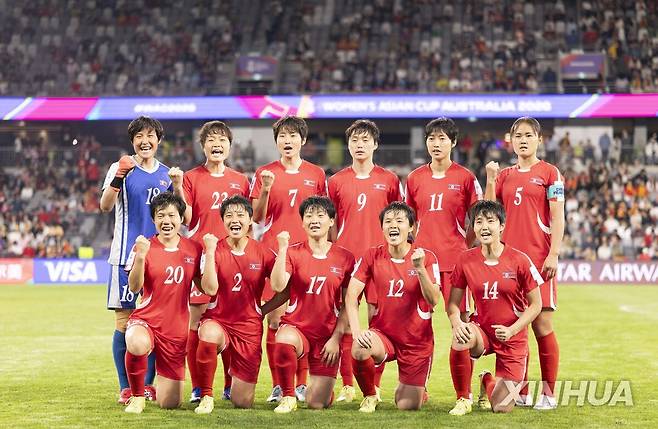 (SP)AUSTRALIA-SYDNEY-WOMEN'S ASIAN CUP-CHN VS PRK (260309) -- SYDNEY, March 9, 2026 (Xinhua) -- Players of DPRK pose before the Group B match of Women's Asian Cup between China and the Democratic People's Republic of Korea (DPRK) in Sydney, Australia, March 9, 2026. (Photo by Hu Jingchen/Xinhua)