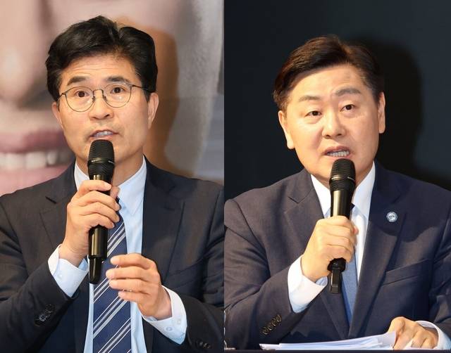 이원택 더불어민주당 도지사 후보(왼쪽)가 여론조사 공정성 문제를 제기하며 공세 수위를 높이고 있는 가운데, 김관영 전북도지사의 무소속 출마 가능성을 둘러싼 양측 간 신경전이 격화되고 있다. /전북일보 DB