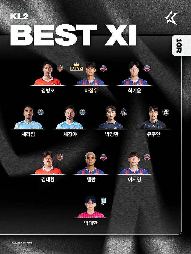 [서울=뉴시스] 하나은행 K리그2 2026 10라운드 베스트11. (사진=한국프로축구연맹 제공) *재판매 및 DB 금지