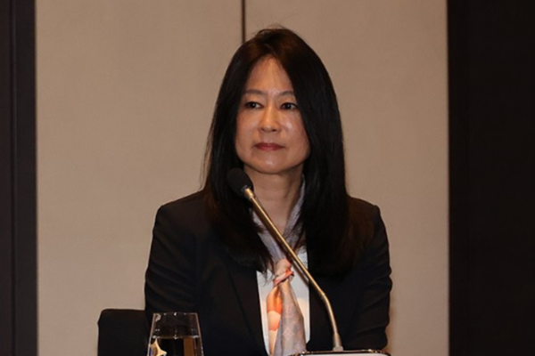 27일 서울 그랜드 하얏트 서울에서 열린 대한체육회 제1차 이사회에서 김나미 사무총장이 인사말을 하고 있다. 연합뉴스