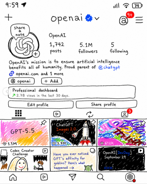 오픈AI가 '하찮은' 이미지 스타일로 인스타그램 피드 이미지를 생성한 모습. 오픈AI 인스타그램
