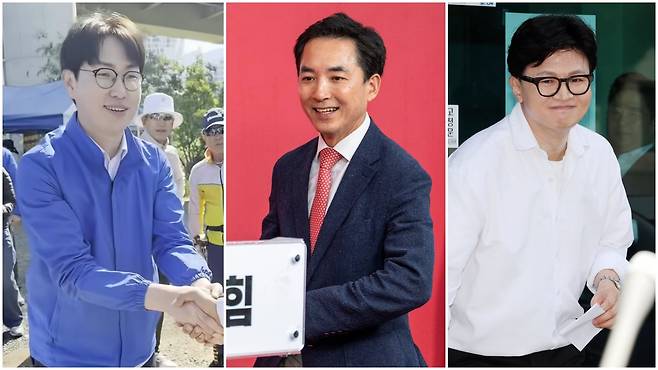 오는 6.3 부산 북갑 보궐선거에 나오는 더불어민주당 하정우 후보, 국민의힘 박민식 후보, 무소속 한동훈 후보 /연합뉴스 뉴시스