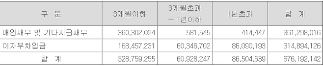 2025년 말 기준 금양의 금융부채별 상환계획. (단위: 천원)/금양