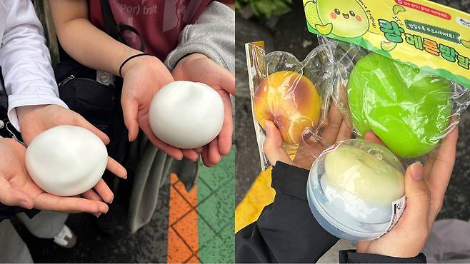대학생 권소린(27)씨가 이날 산 ‘말랑이’ 장난감들(오른쪽). 곽주영 기자