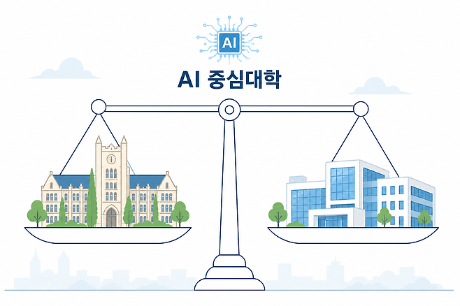 정부가 지원하는 'AI 중심대학'에 가천대, 고려대, 서강대, 성균관대, 순천향대, 숭실대, 연세대(가나다순) 7곳이 선정됐다. [사진 | 챗GPT 생성 이미지]