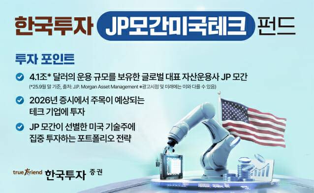 한국투자증권은 글로벌 자산운용사 JP모간자산운용과 협력해 미국 기술주에 집중 투자하는 ‘한국투자 JP모간 미국테크 증권자투자신탁’을 출시한다고 7일 밝혔다. (이미지=한국투자증권)