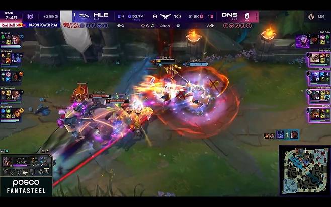 2026 LCK 정규 시즌 HLE 대 DN전 중계화면. SOOP 갈무리