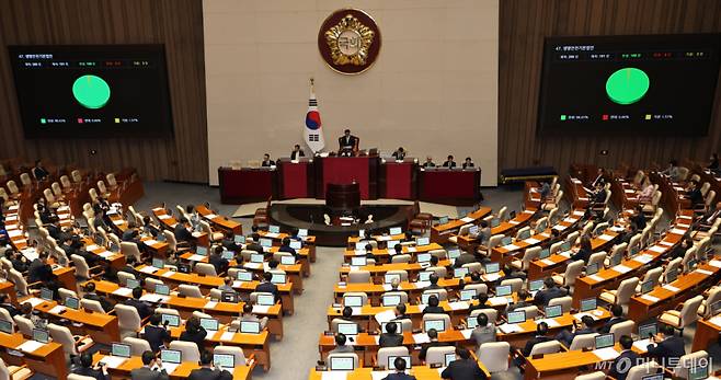 [서울=뉴시스] 김금보 기자 = 7일 서울 여의도 국회에서 열린 제435회국회(임시회) 제1차 본회의에서 생명안전기본법안(수정, 박주민의원ㆍ한창민의원ㆍ용혜인의원 대표발의)이 가결되고 있다. 2026.05.07. kgb@newsis.com /사진=김금보