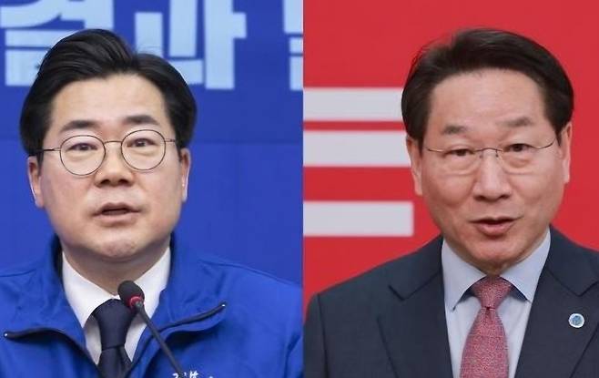 더불어민주당 박찬대 인천시장 후보와 국민의힘 유정복 인천시장 후보.<사진 죄측부터>