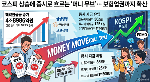 코스피 상승세가 가팔라지면서 시중 자금이 증시로 이동하는 ‘머니 무브(Money Move)’ 현상이 보험업권으로까지 번지고 있다./Gemini 생성 이미지