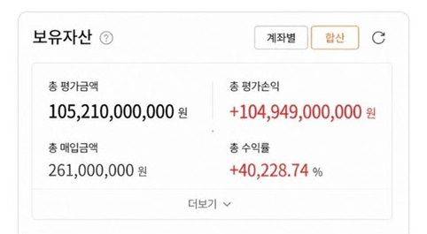 평가 손익이 1049억4900만원에 달하는 한 투자자의 계좌잔액.   SNS 갈무리