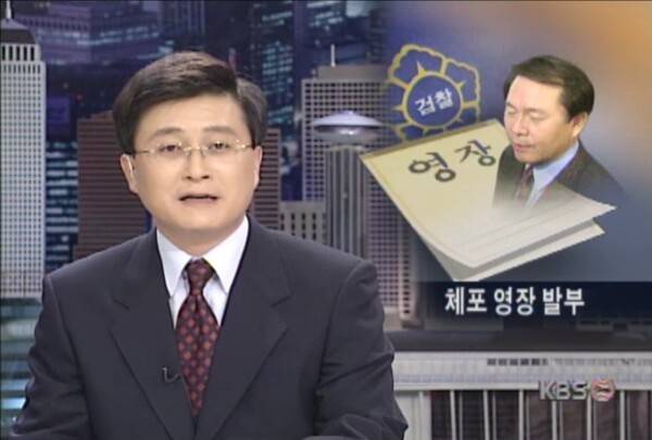 ▲KBS가 지난 2000년 2월12일 검찰의 정형근 한나라당 의원 체포영장 집행에 대해 현장 연결로 보도하고 있다. 사진=KBS 뉴스9 영상 갈무리