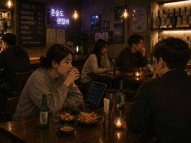 최근 1인용 바 형태의 주점 ‘혼술바’가 우후죽순 늘며 신중한 창업이 요구된다. (AI 생성 이미지)