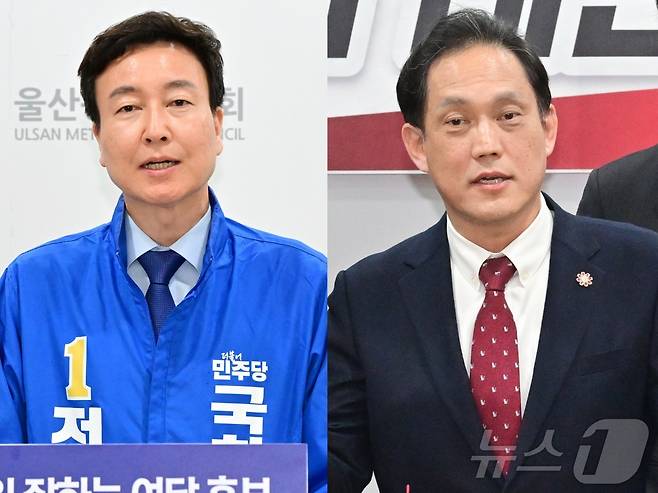 6·3 울산 남구갑 국회의원 보궐선거에 출마하는 거대 여야 후보. 왼쪽부터 전태진 더불어민주당 후보와 김태규 국민의힘 후보. ⓒ 뉴스1 김세은 기자