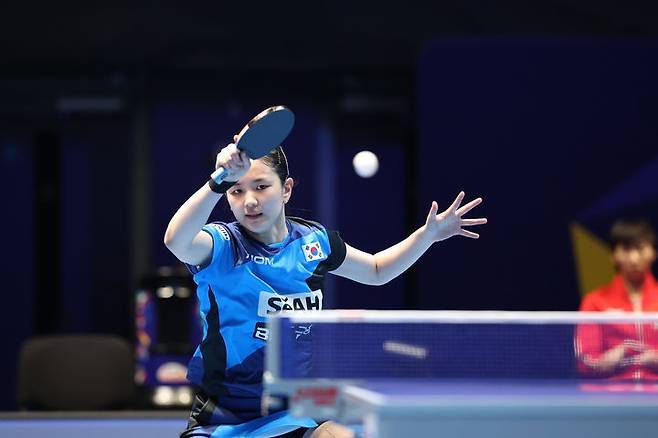 [서울=뉴시스] 2026 국제탁구연맹(ITTF) 세계탁구선수권대회 단체전 여자부 중국과의 8강전에 출전한 김나영. (사진=대한탁구협회 제공) 2026.05.07. *재판매 및 DB 금지