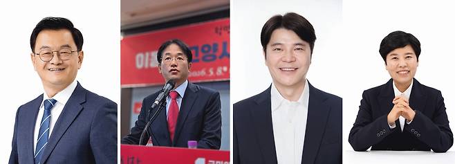 고양시장 후보들   (고양-=연합뉴스) 노승혁 기자 = 다음 달 3일 치러지는 제9회 전국동시지방선거를 앞두고 인구 106만명의 경기북부 유일 특례시인 고양시의 시장 선거에 나서는 후보들이 확정됐다. 사진 왼쪽부터 더불어민주당 민경선, 국민의힘 이동환, 개혁신당 신현철 후보, 진보당 송영주 후보.