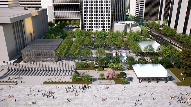 Rendered image of Garden of Gratitude at Gwanghwamun Square (Seoul Metropolitan Government)