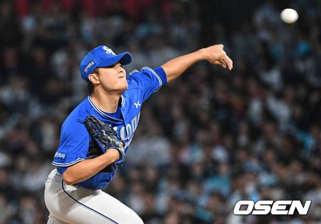 [OSEN=창원, 이석우 기자] 8일 창원NC파크에서 2026 신한 SOL KBO 리그 NC 다이노스와 삼성 라이온즈의 경기가 열렸다. 홈팀 NC는 목지훈이, 방문팀 삼성은 장찬희가 선발 출전했다. 삼성 라이온즈 이승민이 역투하고 있다. 2026.05.08 / foto0307@osen.co.kr