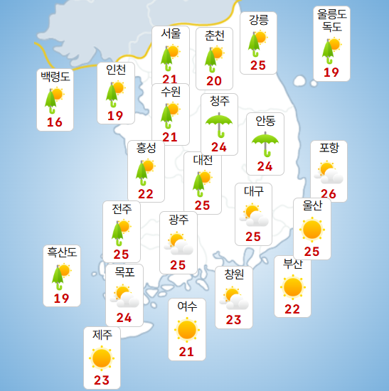 11일 낮 전국 날씨 전망