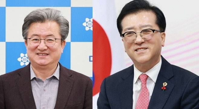 (왼쪽부터) 더불어 민주당 정용래 대전 유성구청장 후보, 국민의 힘 조원휘 대전 유성구청장 후보. (사진= 연합뉴스)