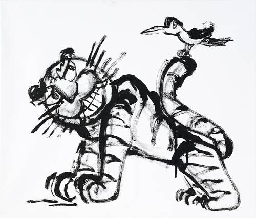 ▲ 해피 타이거 드로잉(Happy Tiger Drowing)_Ink on canvas_45.5x53cm_2026