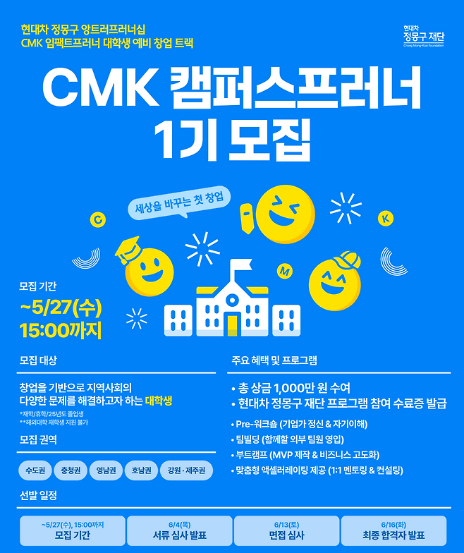 ‘CMK 캠퍼스프러너’ 1기 모집 안내 이미지 [현대차 정몽구 재단 제공]