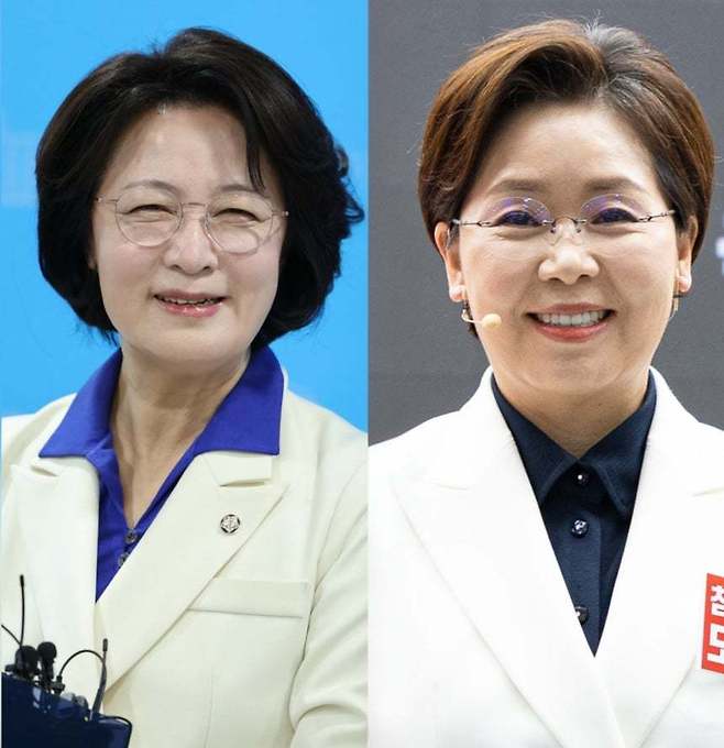 추미애 더불어민주당 경기지사 후보(왼쪽)와 양향자 국민의힘 경기지사 후보. 뉴스1