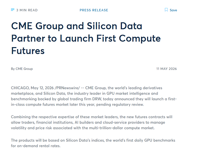 세계 최대 파생상품 거래소인 시카고상품거래소(CME)가 실리콘데이터(Silicon Data)와 파트너십을 맺고 세계 최초로 컴퓨팅 선물 시장을 개설한다고 발표했다. [사진 = CME 그룹]