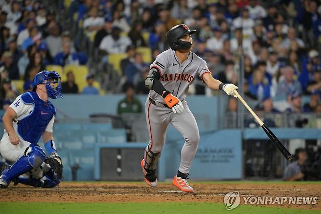 13일(한국시간) 2타점 적시타를 친 샌프란시스코 자이언츠 이정후 [Imagn Images=연합뉴스]