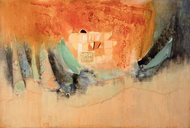 정기 (精氣), 1969, 캔버스에 유화 물감, 사포, 가죽, 131 × 194 cm, 국립현대미술관