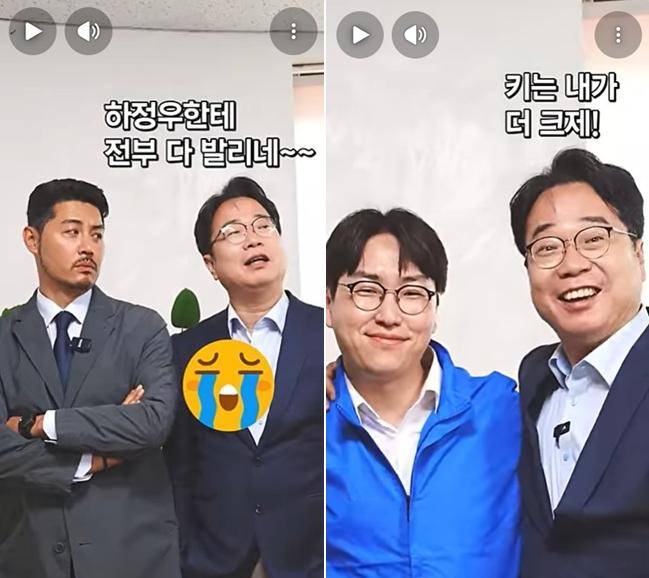 이재성 전 더불어민주당 부산시당위원장이 자신의 유튜브에 올린 하정우 부산 북갑 보궐선거 민주당 후보 지원 영상. 하 후보보다 자신이 키를 제외하고는 다 밀린다고 '셀프 디스'하는 내용이다. 이재성TV 유튜브
