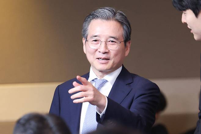 김용범 정책실장이 13일 호텔현대 바이 라한 울산에서 열린 이재명 대통령 주재 K-조선 미래비전 간담회에 참석하고 있다. 연합뉴스