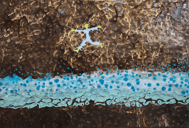 R067-2024, 42×62cm, acrylic paint on stainless steel.