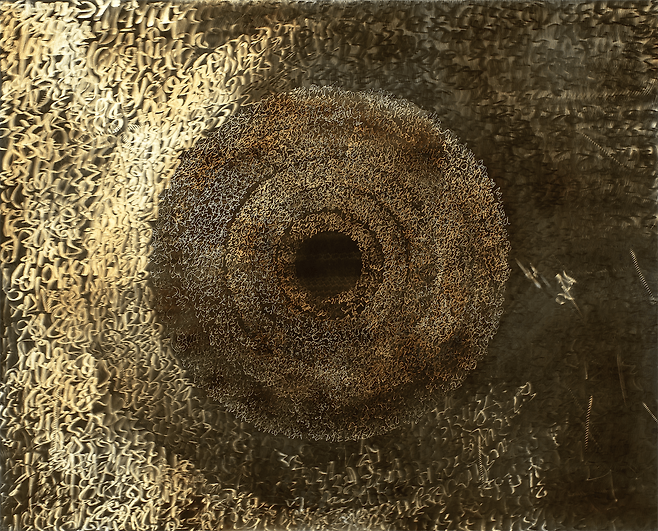 R196-2026, 91×112.5cm, Grinding drawing and oxidation coloring on stainless steel plate.