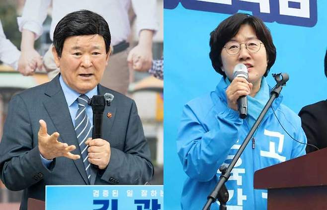 왼쪽부터 김광수, 고의숙 제주도교육감 후보.