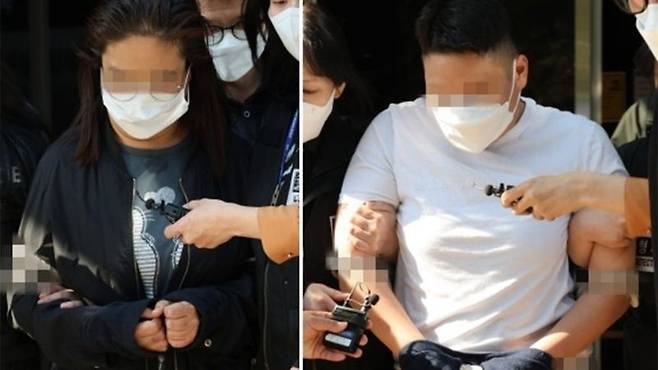 약물을 탄 술로 남편을 살해하려 한 혐의를 받는 태권도장 40대 직원(왼쪽)과 공범 20대 여성 관장이 9일 오후 구속 전 피의자 심문(영장실질심사)이 끝난 뒤 인천지법 부천지원을 나서고 있다. /연합뉴스