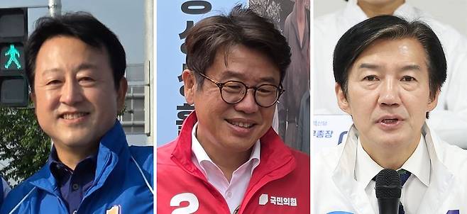 경기 평택을 국회의원 재선거에 출마한 김용남 더불어민주당·유의동 국민의힘·조국 조국혁신당 후보(왼쪽부터). 김나한 기자, [연합뉴스, 사진 페이스북]