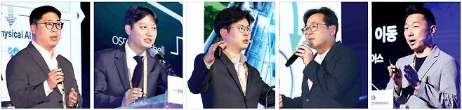 기업공개(IPO)를 앞둔 인공지능(AI) 기업 대표들이 15일 ﻿각 사 사업 모델을 설명하고 있다. 왼쪽부터 김상욱 딥엑스 상무, 박진호 포인투테크놀로지 대표, 김재원 엘리스그룹 대표, 정윤호 해빗팩토리 대표, 윤상현 모빌린트 최고전략책임자(CSO).   /김범준·문경덕 기자