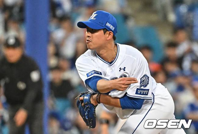 [OSEN=대구, 이석우 기자] 2일 대구삼성라이온즈파크에서 2026 신한 SOL KBO 리그 삼성 라이온즈와 한화 이글스의 경기가 열렸다. 홈팀 삼성은 장찬희가, 방문팀 한화는 문동주가 선발 출전했다. 삼성 라이온즈 임기영이 역투하고 있다. 2026.05.02 / foto0307@osen.co.kr