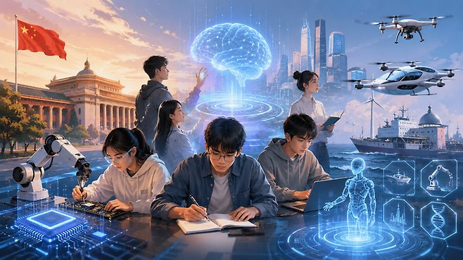 중국이 인공지능(AI)과 저고도 경제 등 전략 산업 육성을 위해 대학 학제 개편에 속도를 내고 있다. [챗GPT]