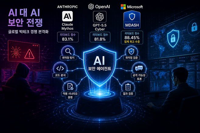 앤스로픽, 오픈AI, 마이크로소프트(MS)까지 에이전틱 AI 기반 보안 시스템 공개에 나서면서 글로벌 빅테크들의 'AI 보안 에이전트' 경쟁이 본격화되고 있다./챗GPT 생성 이미지