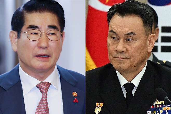 김용현 전 국방부 장관(왼쪽), 김명수 전 합참의장. 연합뉴스