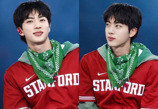 '미의 남신' 방탄소년단 진, 스탠퍼드 공연 열광 속 빛난 '세이렌'..티셔츠도 바로 품절
