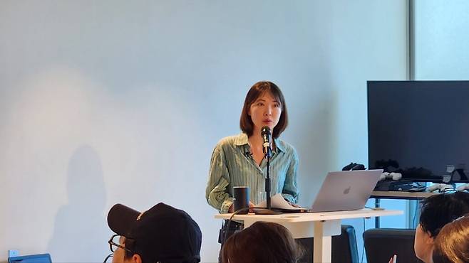 첫 번째 발표에 나선 문연이 프로는 와디즈 플랫폼콘텐츠팀 팀장으로, 페이스북 코리아 ‘FMS 2021’ 오늘의 마케터 선정된 전문가다. (사진=테크42)