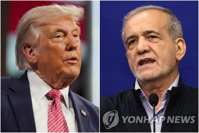 왼쪽부터 도널드 트럼프 미국 대통령과 마수드 페제시키안 이란 대통령. [AP·EPA=연합뉴스]